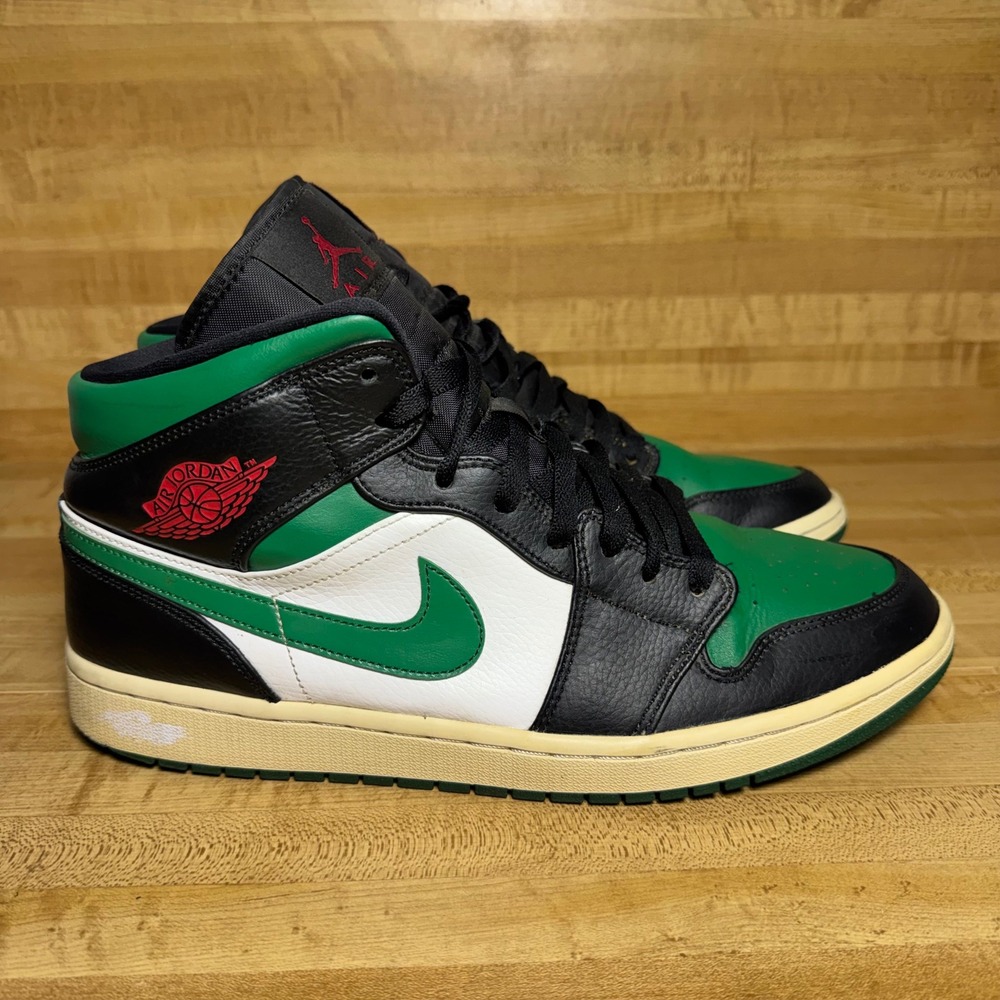 Air Jordan 1 Mid Pine Green Black White Red 554724-067 Mens Size 12